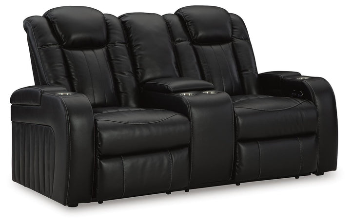 Caveman Den Power Reclining Loveseat with Console - Black (1)