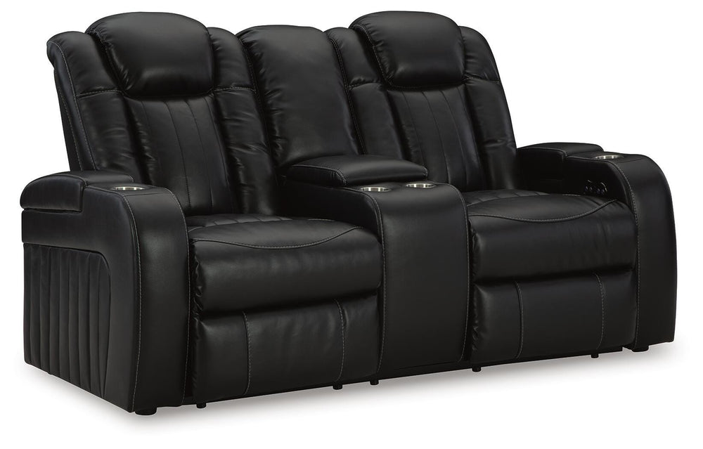 Caveman Den Power Reclining Loveseat with Console - Black (1)