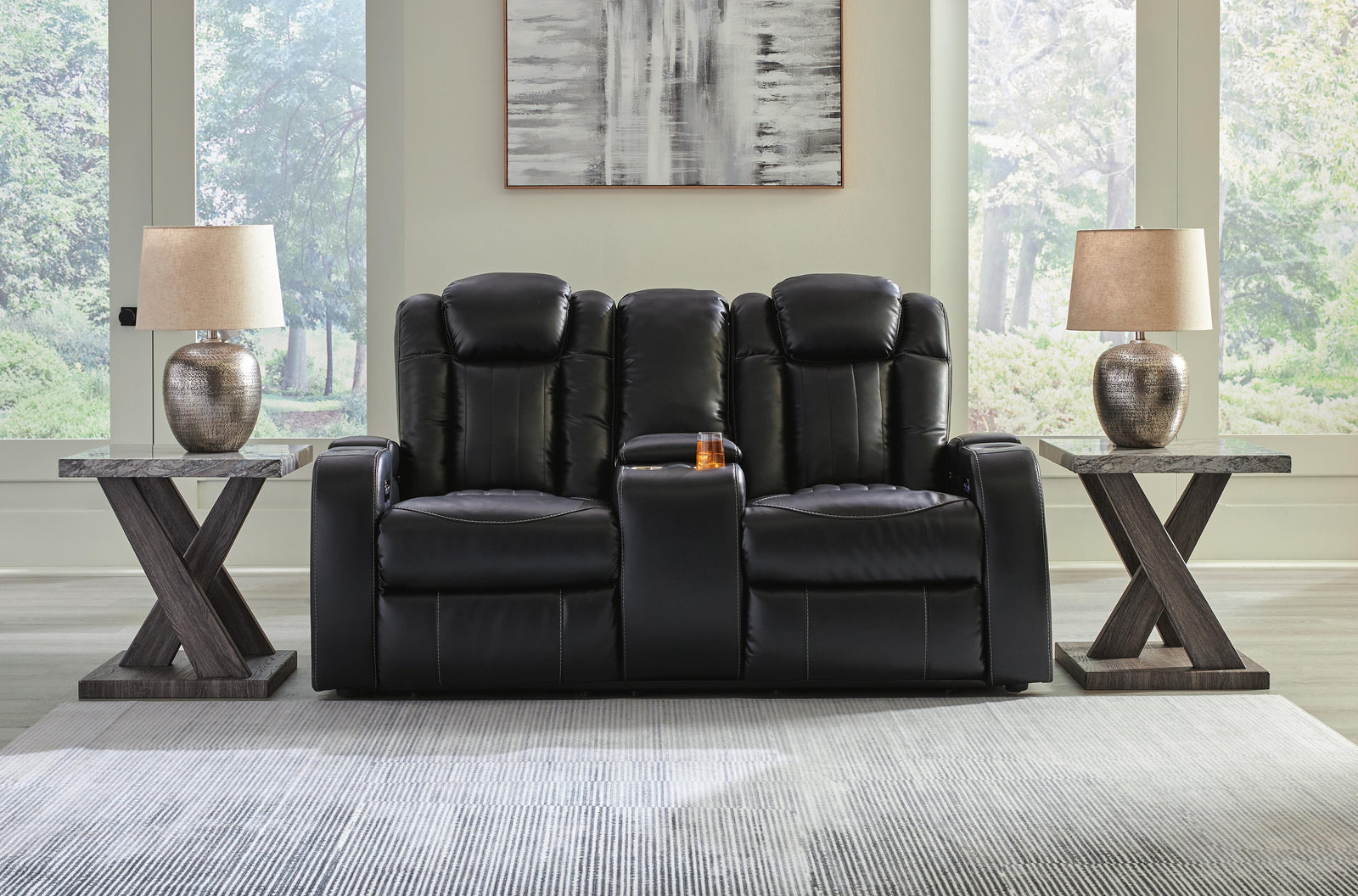 Caveman Den Power Reclining Loveseat with Console - Black (2)