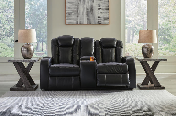 Caveman Den Power Reclining Loveseat with Console - Black (7)
