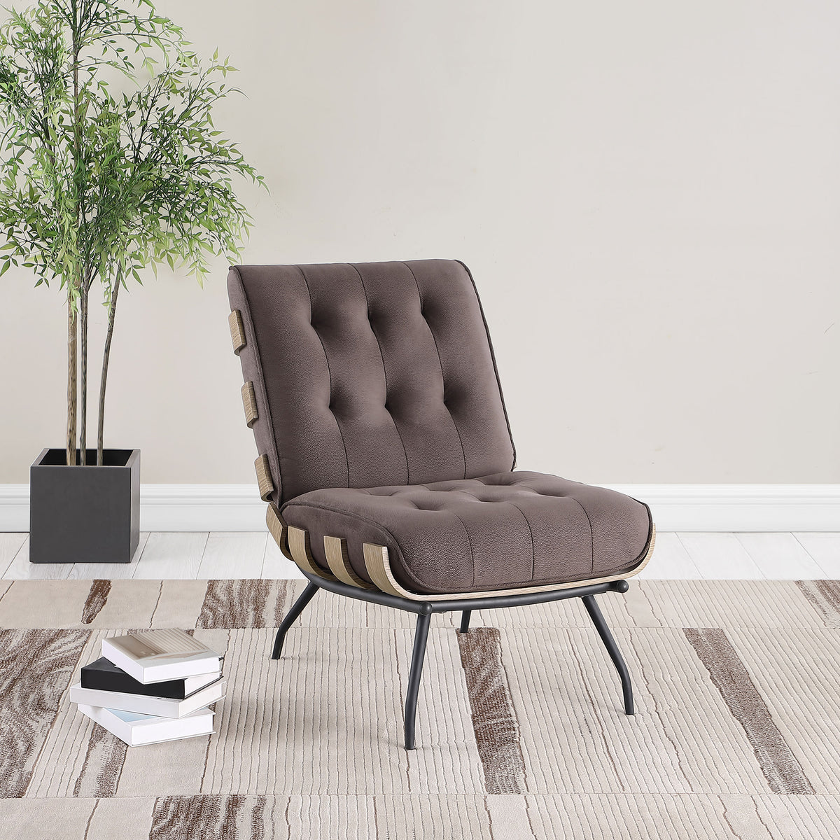 Aloma - Upholstered Tufted Armless Accent Chair - Brown