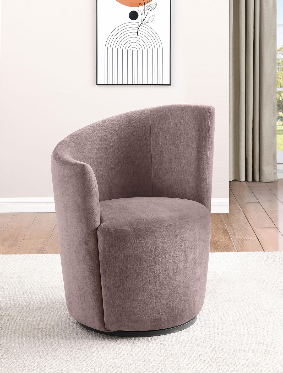 Coaster Furniture 907528 Nueva Upholstered Swivel Chair Curved Backrest Blush