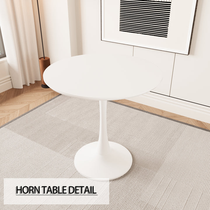 Mid-Century Modern 3-Piece Round Tulip Dining Table Set with White Table &amp; Beige Vegan Leather