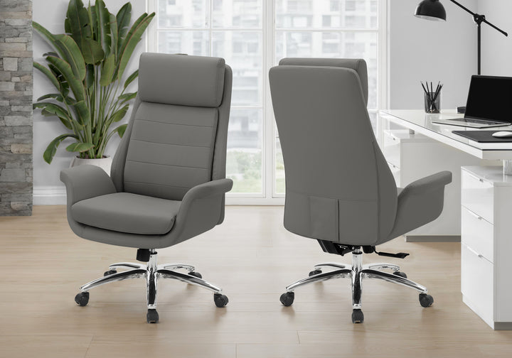 Ergonomic Dark Grey Leather-Look Swivel Office Chair with Adjustable Height &amp; Armrests