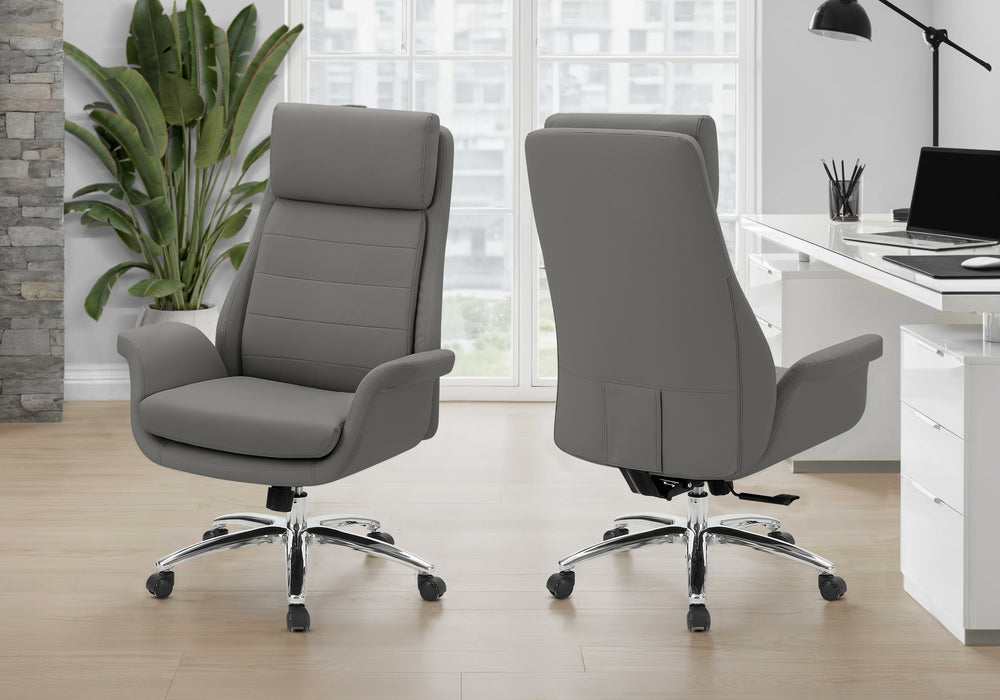 Ergonomic Dark Grey Leather-Look Swivel Office Chair with Adjustable Height & Armrests