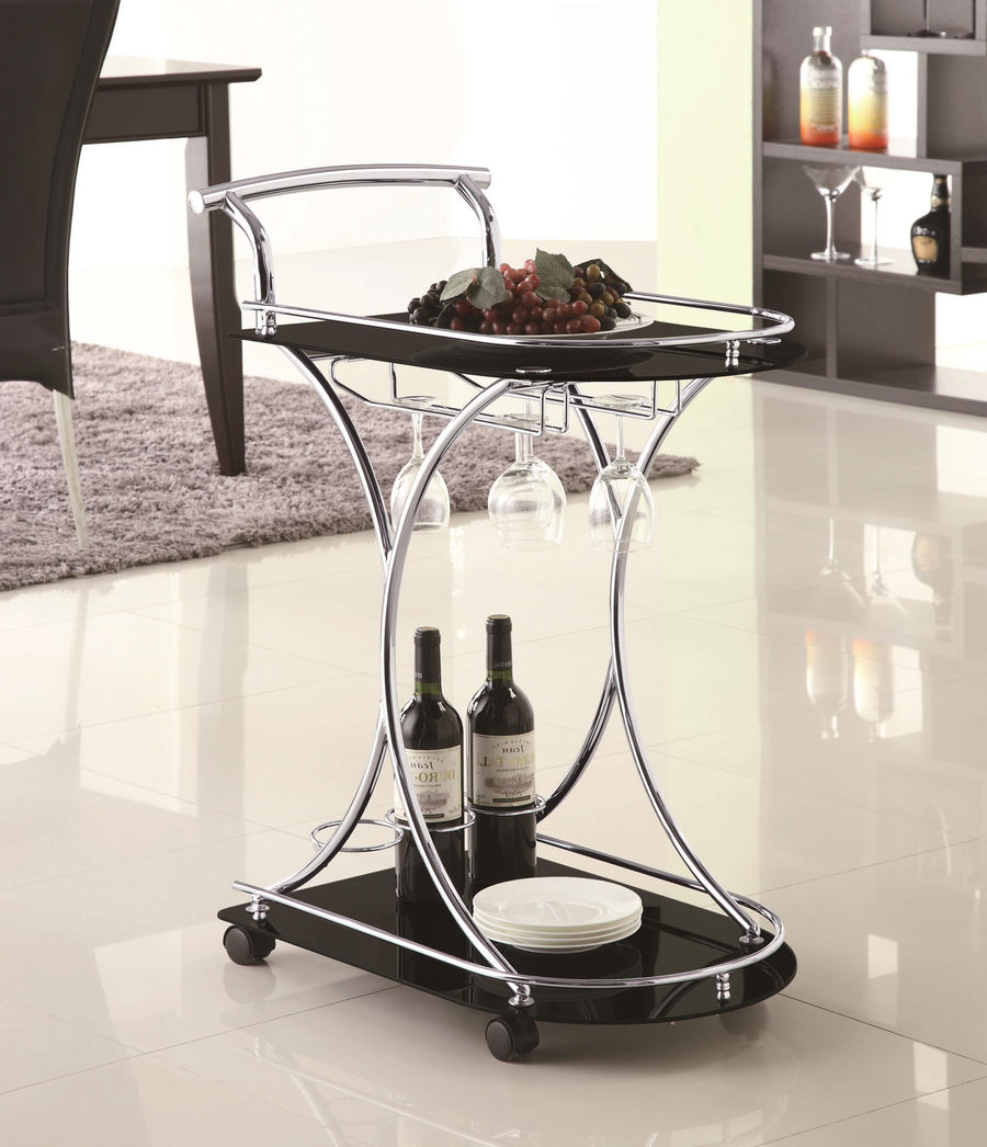 Coaster Furniture 910001 Elfman 2-tier Glass Shelf Metal Bar Cart Black and Chrome