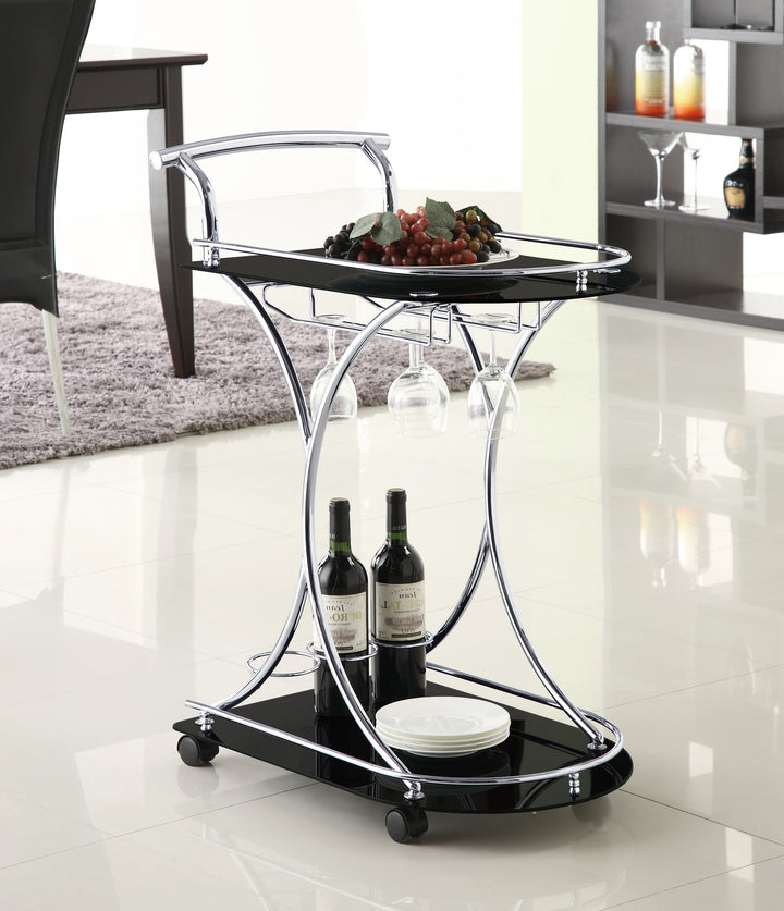 Elfman - 2-Tier Glass Shelf Metal Bar Cart - Black And Chrome