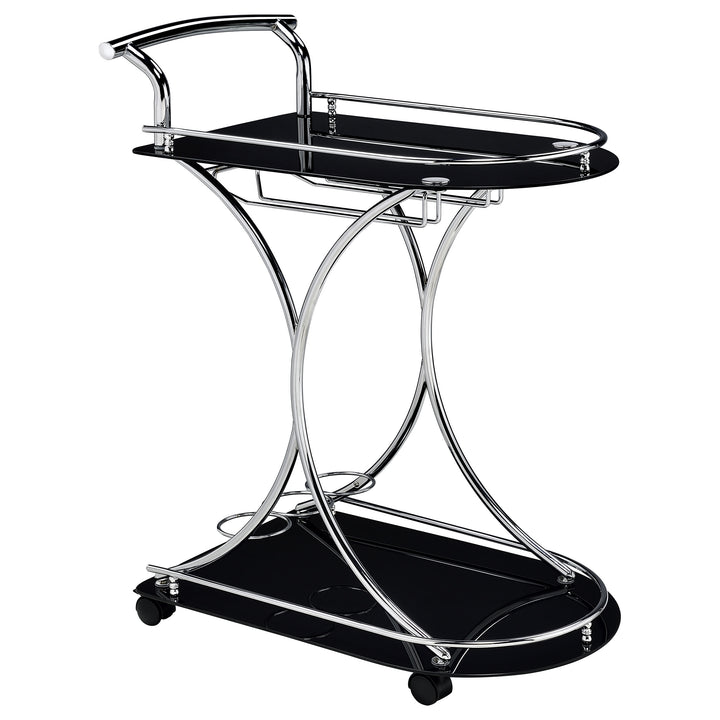 Elfman - 2-Tier Glass Shelf Metal Bar Cart - Black And Chrome