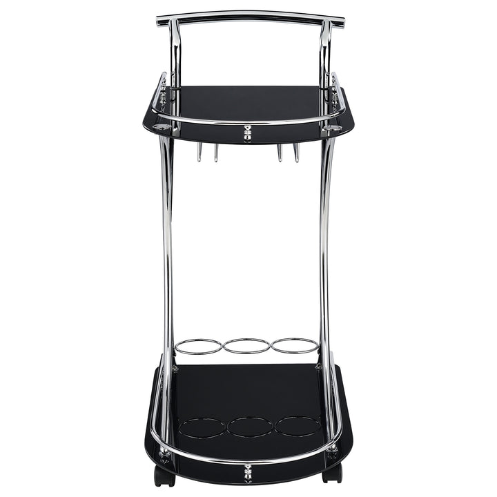 Elfman - 2-Tier Glass Shelf Metal Bar Cart - Black And Chrome