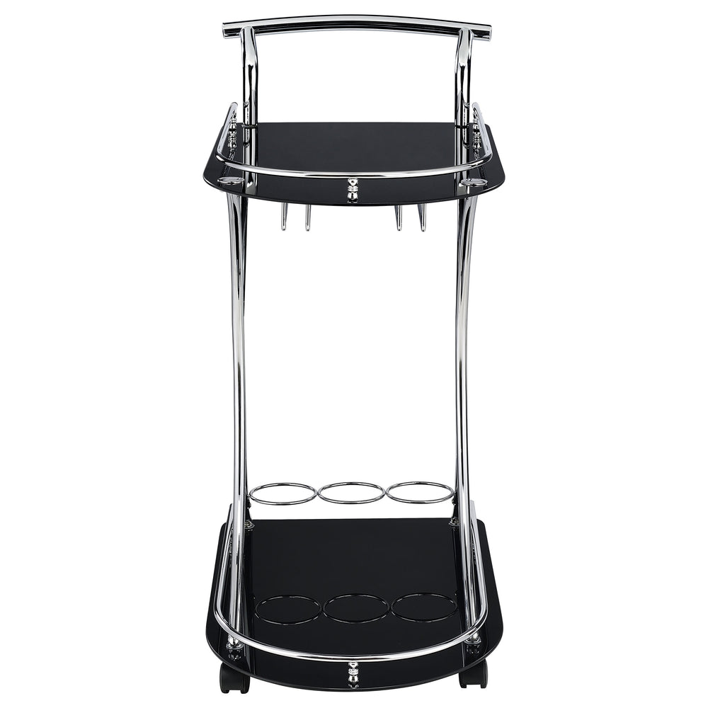 Elfman - 2-Tier Glass Shelf Metal Bar Cart - Black And Chrome