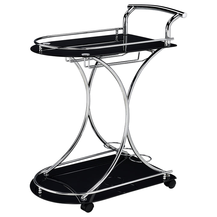 Elfman - 2-Tier Glass Shelf Metal Bar Cart - Black And Chrome