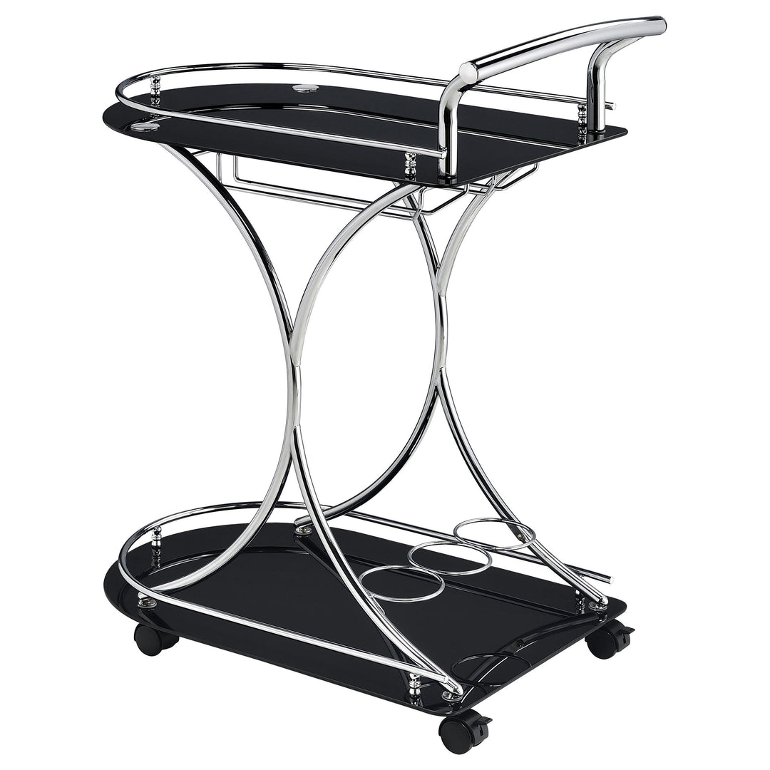 Coaster Furniture 910001 Elfman 2-tier Glass Shelf Metal Bar Cart Black and Chrome