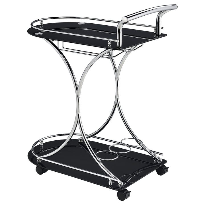 Elfman - 2-Tier Glass Shelf Metal Bar Cart - Black And Chrome