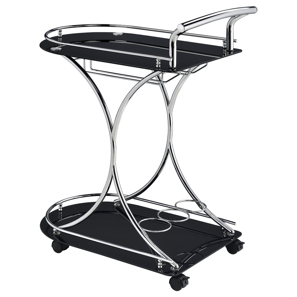Elfman - 2-Tier Glass Shelf Metal Bar Cart - Black And Chrome
