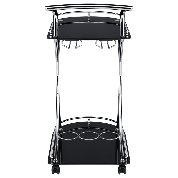 Elfman - 2-Tier Glass Shelf Metal Bar Cart - Black And Chrome