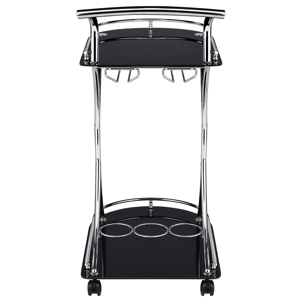 Elfman - 2-Tier Glass Shelf Metal Bar Cart - Black And Chrome