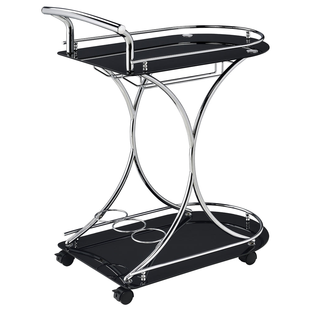 Elfman - 2-Tier Glass Shelf Metal Bar Cart - Black And Chrome