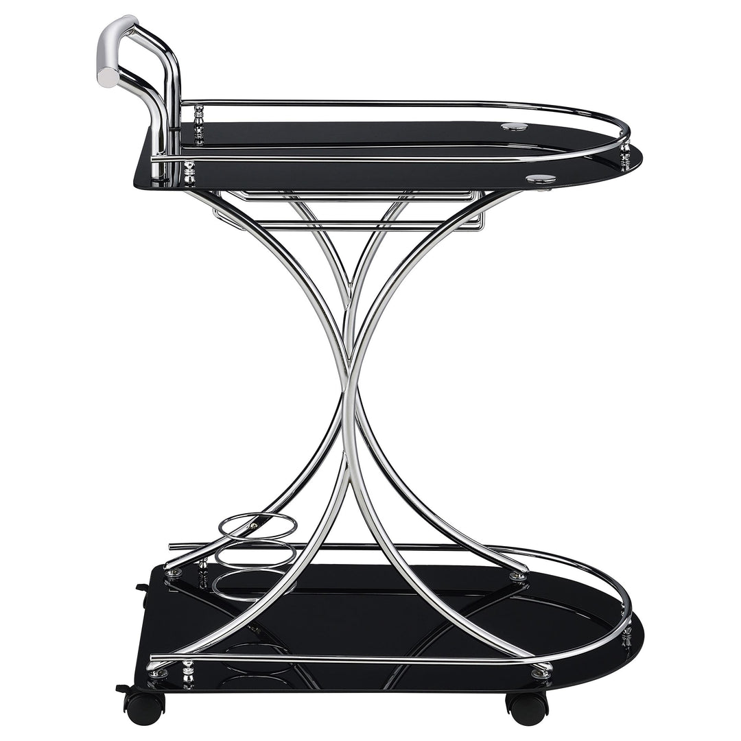 Coaster Furniture 910001 Elfman 2-tier Glass Shelf Metal Bar Cart Black and Chrome