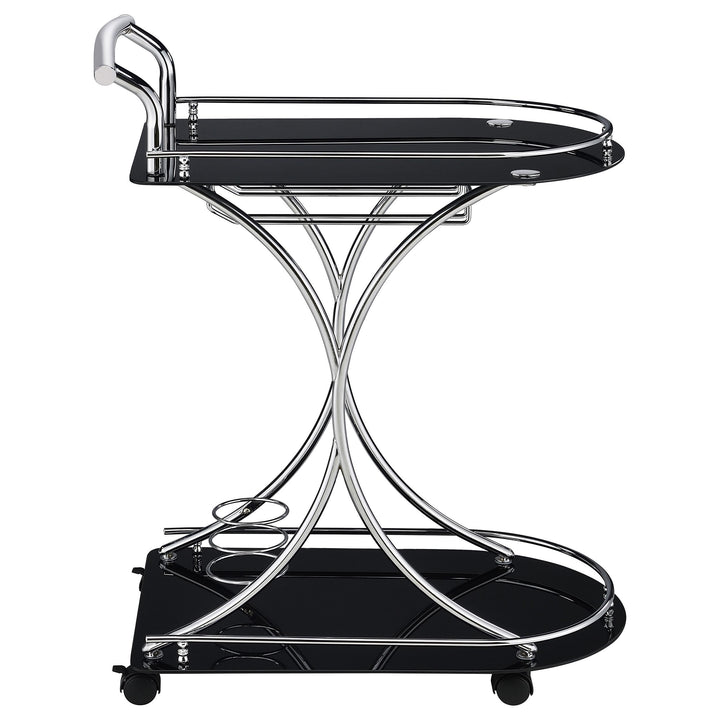 Coaster Furniture 910001 Elfman 2-tier Glass Shelf Metal Bar Cart Black and Chrome