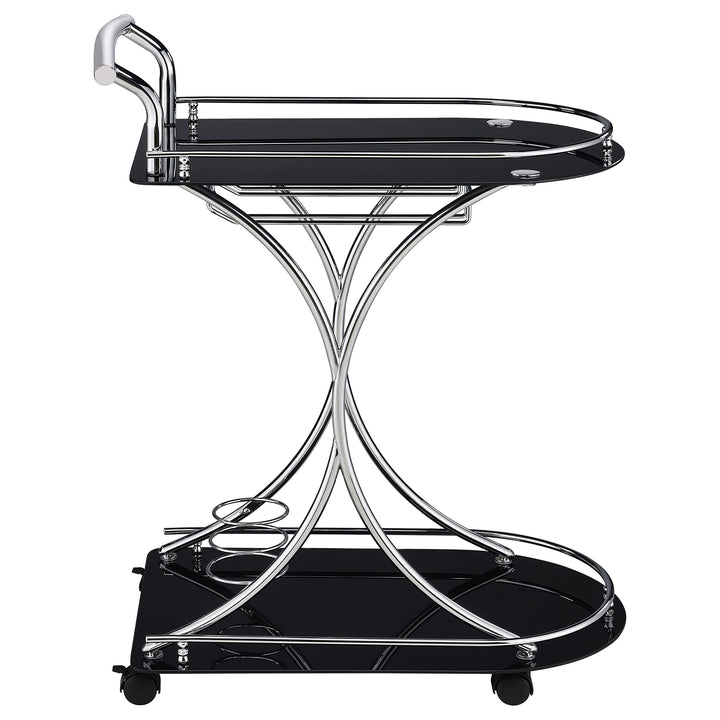 Elfman - 2-Tier Glass Shelf Metal Bar Cart - Black And Chrome