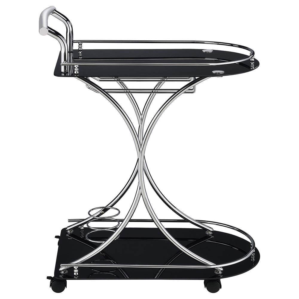 Elfman - 2-Tier Glass Shelf Metal Bar Cart - Black And Chrome