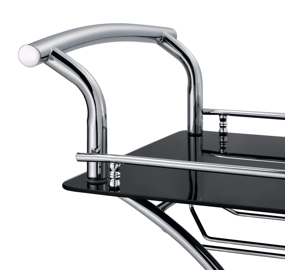 Elfman - 2-Tier Glass Shelf Metal Bar Cart - Black And Chrome