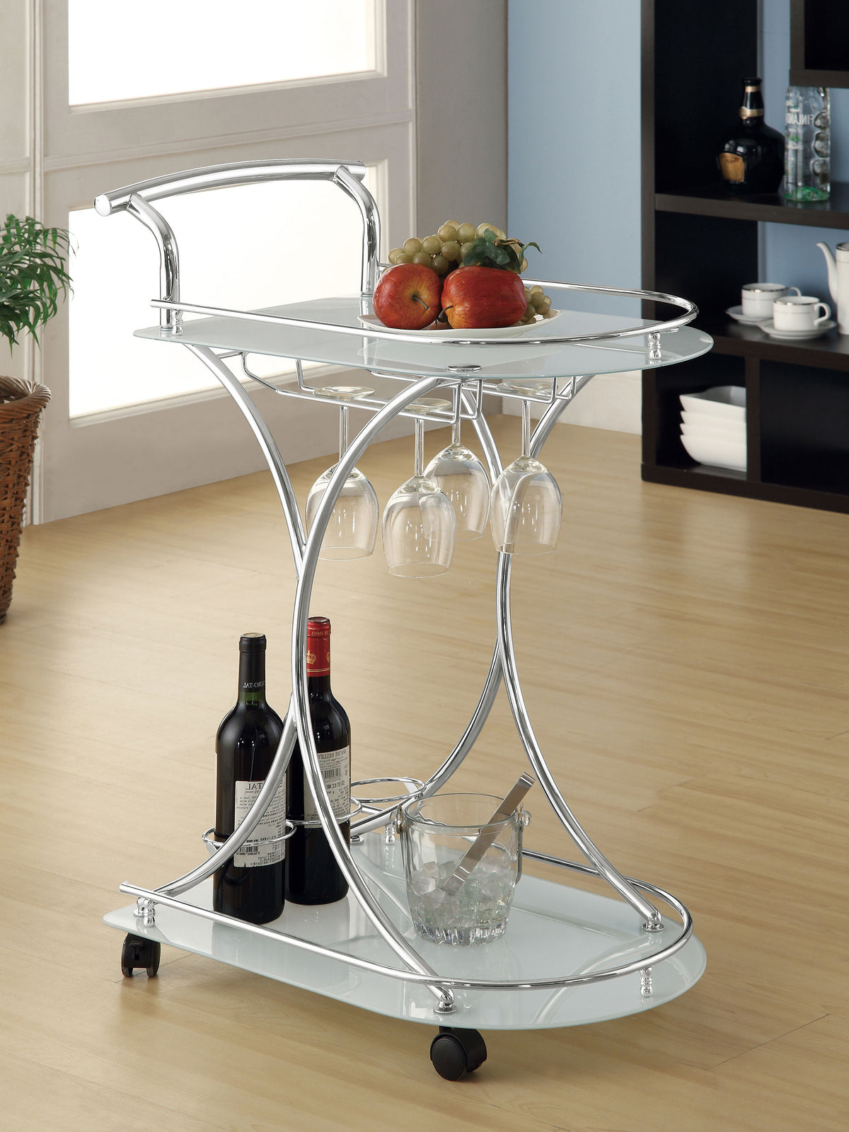 Elfman - 2-Tier Glass Shelf Metal Bar Cart - White And Chrome