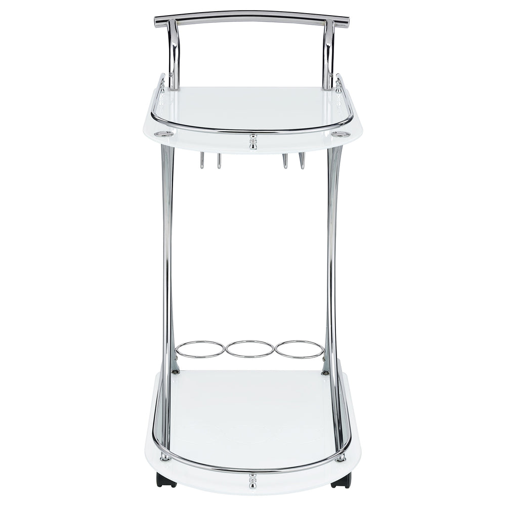 Elfman - 2-Tier Glass Shelf Metal Bar Cart - White And Chrome