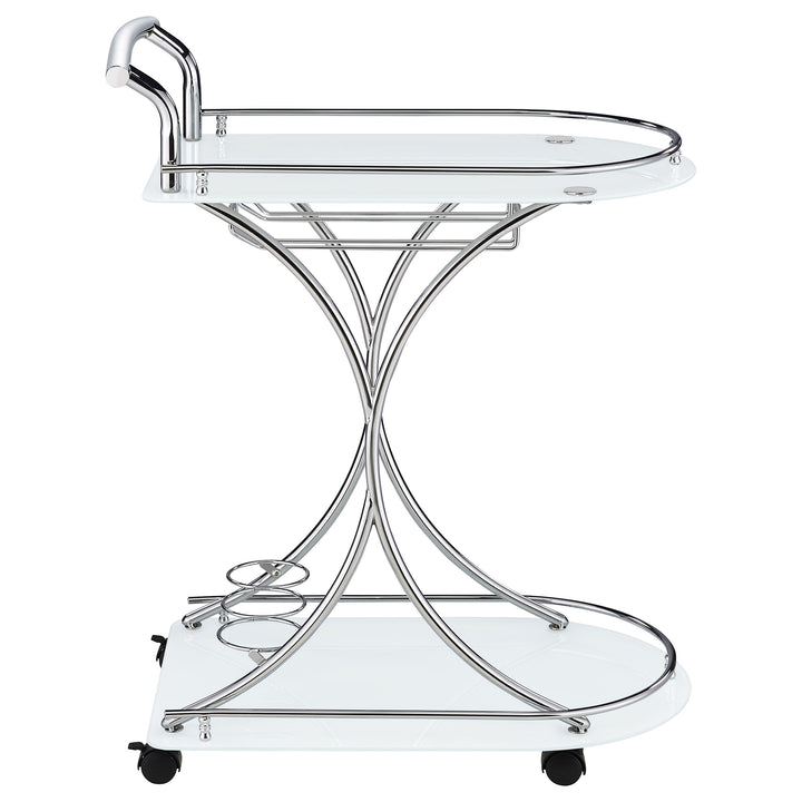 Elfman - 2-Tier Glass Shelf Metal Bar Cart - White And Chrome
