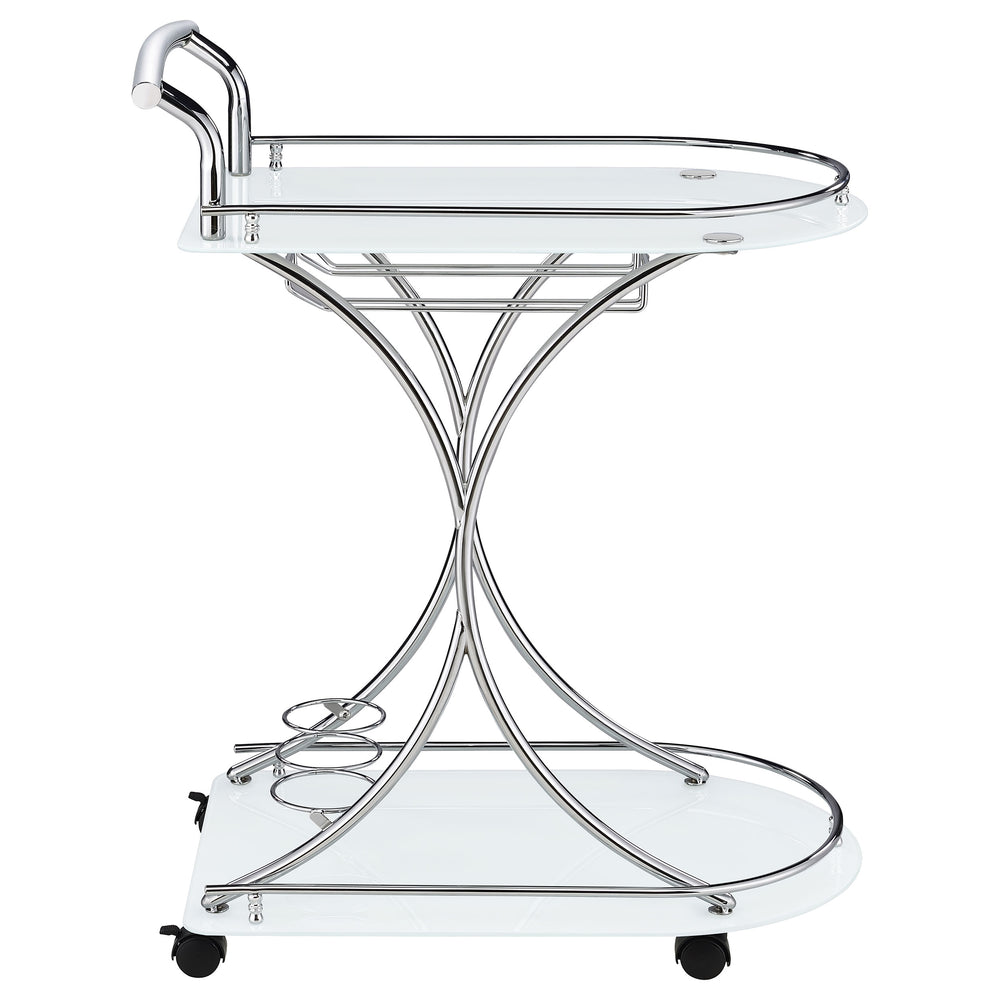 Elfman - 2-Tier Glass Shelf Metal Bar Cart - White And Chrome