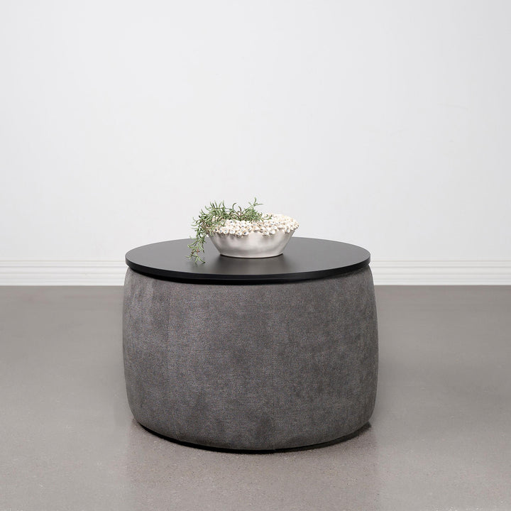 Coaster Furniture 910147 Tesoro Round Upholstered Lift Top Storage Ottoman Grey