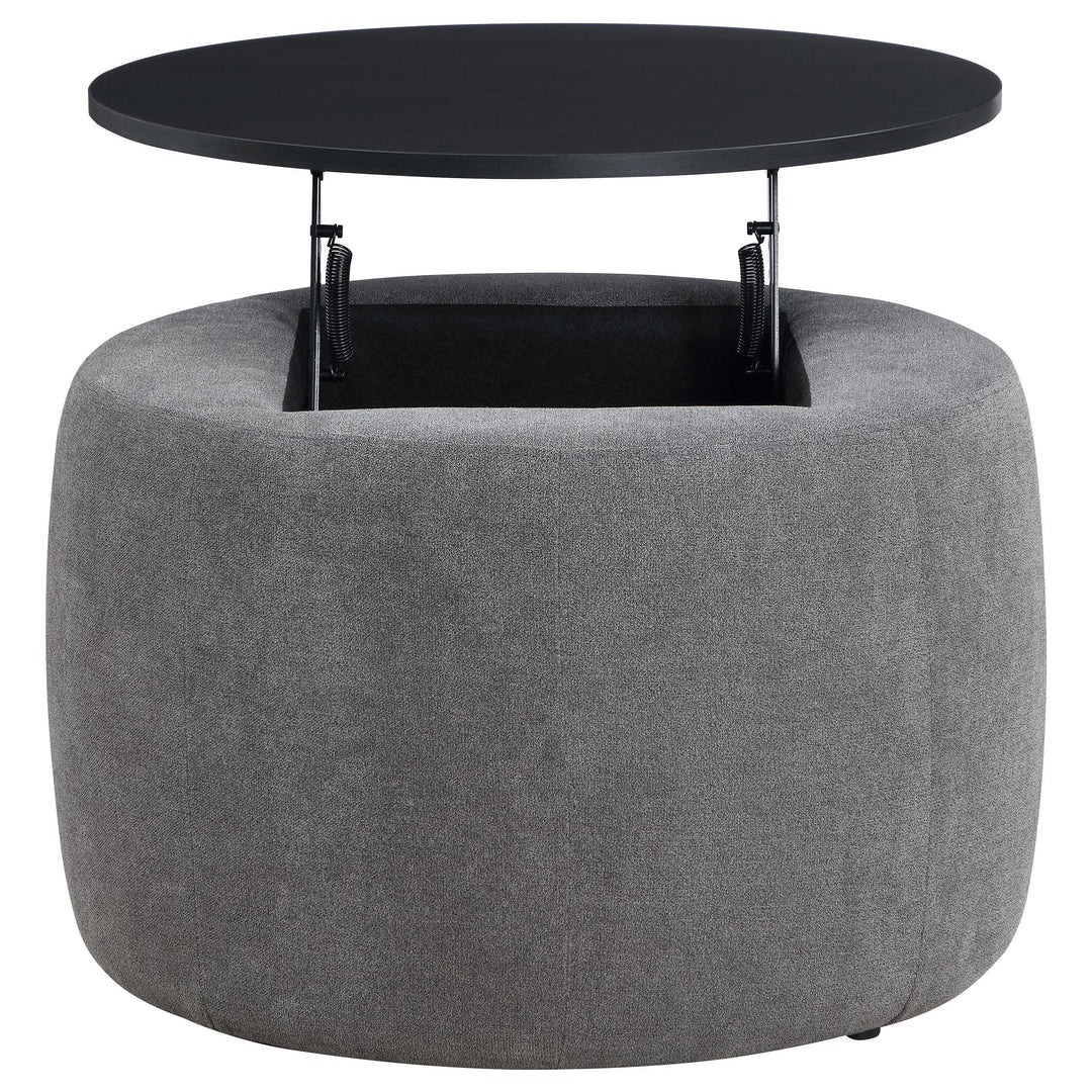 Coaster Furniture 910147 Tesoro Round Upholstered Lift Top Storage Ottoman Grey