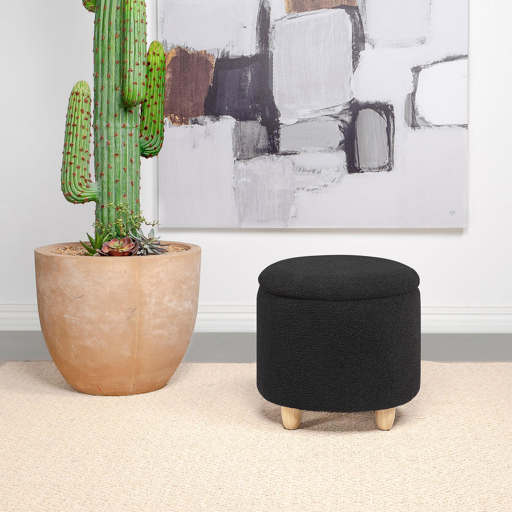 Coaster Furniture 910227 Valia Faux Sheepskin Upholstered Round Storage Ottoman Black