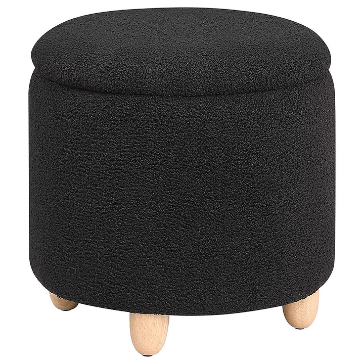 Coaster Furniture 910227 Valia Faux Sheepskin Upholstered Round Storage Ottoman Black