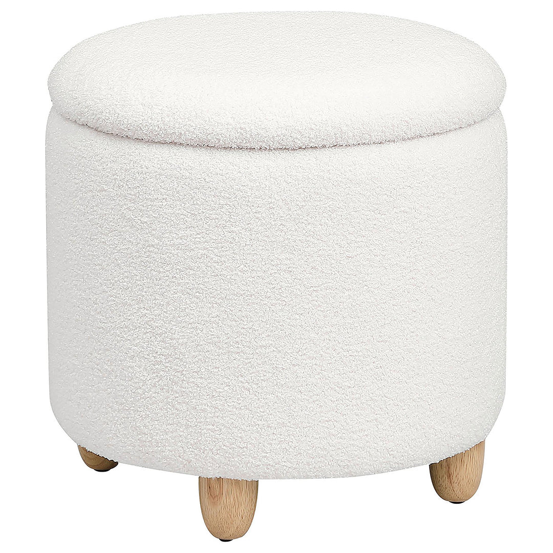 Coaster Furniture 910229 Valia Faux Sheepskin Upholstered Round Storage Ottoman Ivory