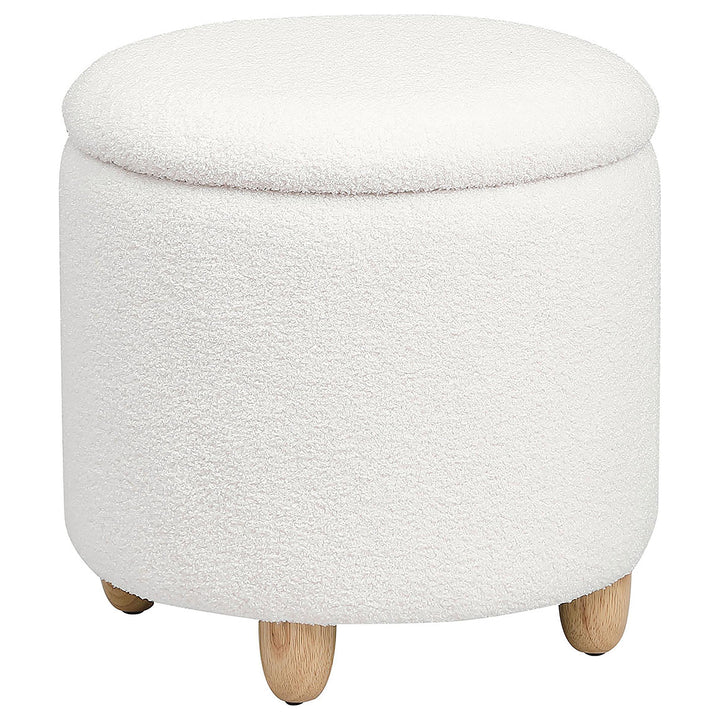 Coaster Furniture 910229 Valia Faux Sheepskin Upholstered Round Storage Ottoman Ivory