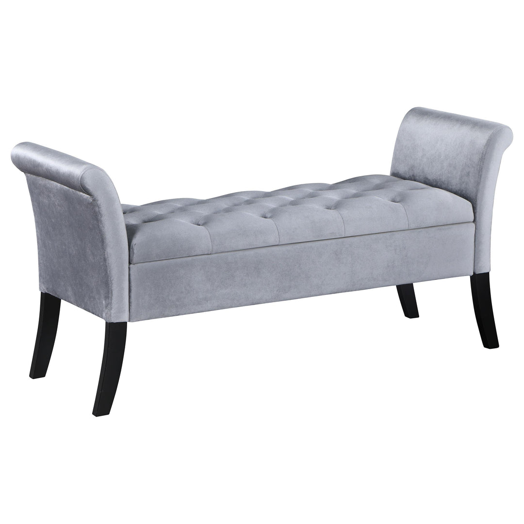 Coaster Furniture 910239 Farrah Velvet Upholstered Rolled Arm Storage Bench Silver