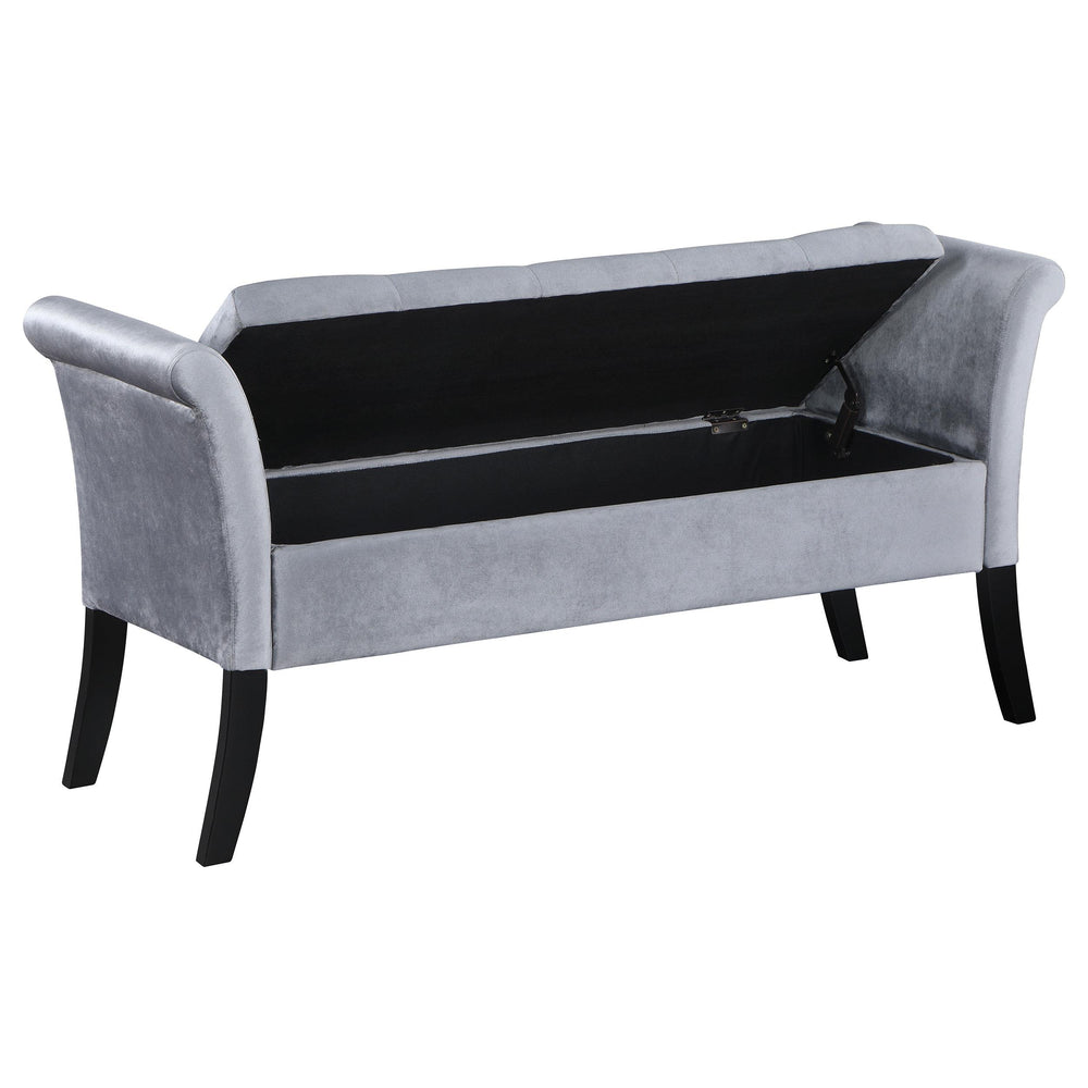Coaster Furniture 910239 Farrah Velvet Upholstered Rolled Arm Storage Bench Silver