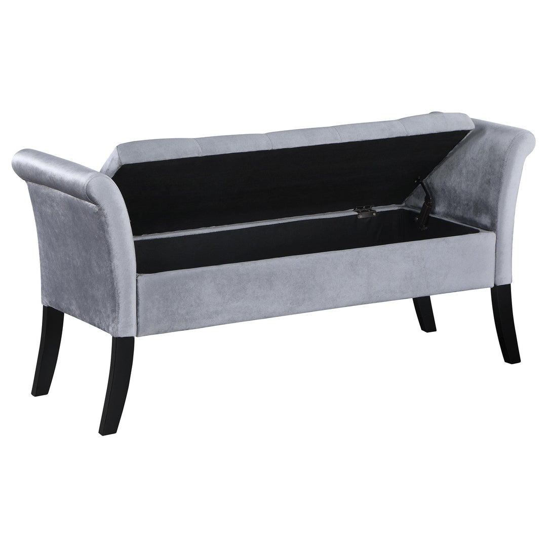 Coaster Furniture 910239 Farrah Velvet Upholstered Rolled Arm Storage Bench Silver