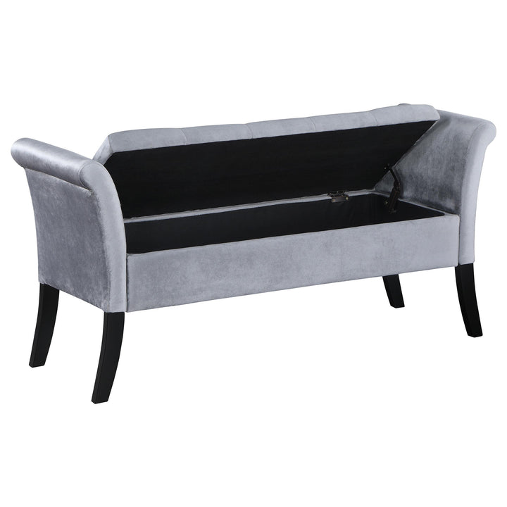 Coaster Furniture 910239 Farrah Velvet Upholstered Rolled Arm Storage Bench Silver