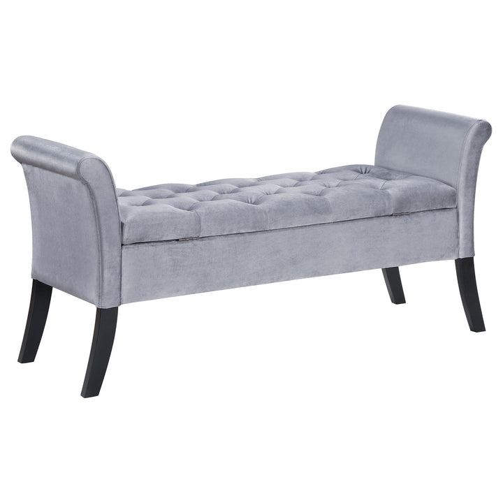 Coaster Furniture 910239 Farrah Velvet Upholstered Rolled Arm Storage Bench Silver