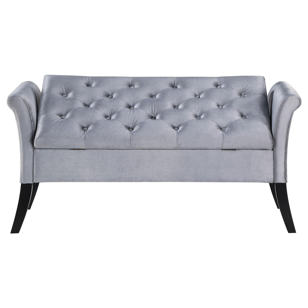 Coaster Furniture 910239 Farrah Velvet Upholstered Rolled Arm Storage Bench Silver