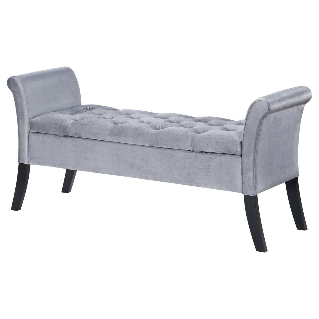 Coaster Furniture 910239 Farrah Velvet Upholstered Rolled Arm Storage Bench Silver