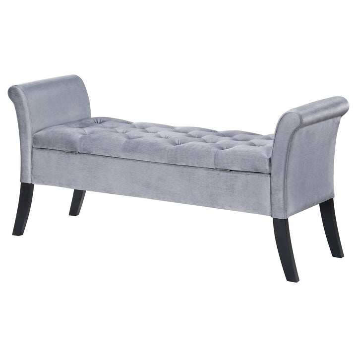 Coaster Furniture 910239 Farrah Velvet Upholstered Rolled Arm Storage Bench Silver