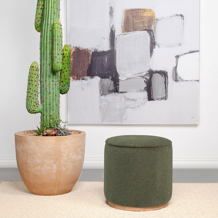 Coaster Furniture 910302 Zena Faux Sheepskin Upholstered Round Ottoman Green