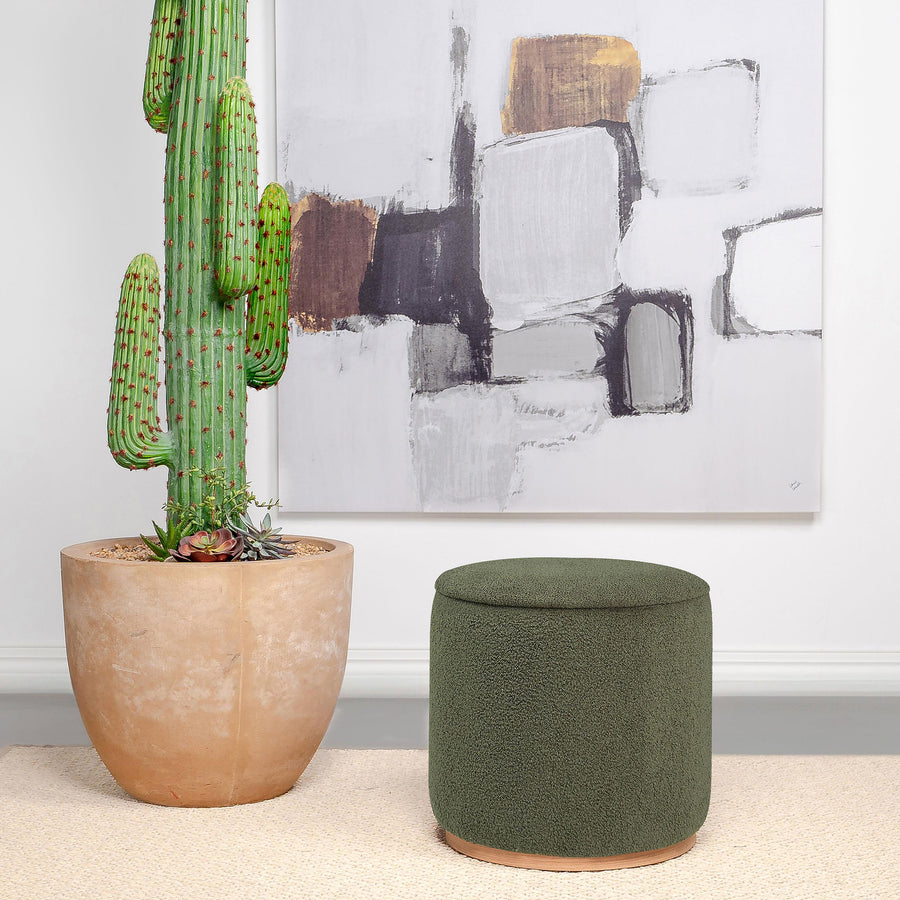 Coaster Furniture 910302 Zena Faux Sheepskin Upholstered Round Ottoman Green