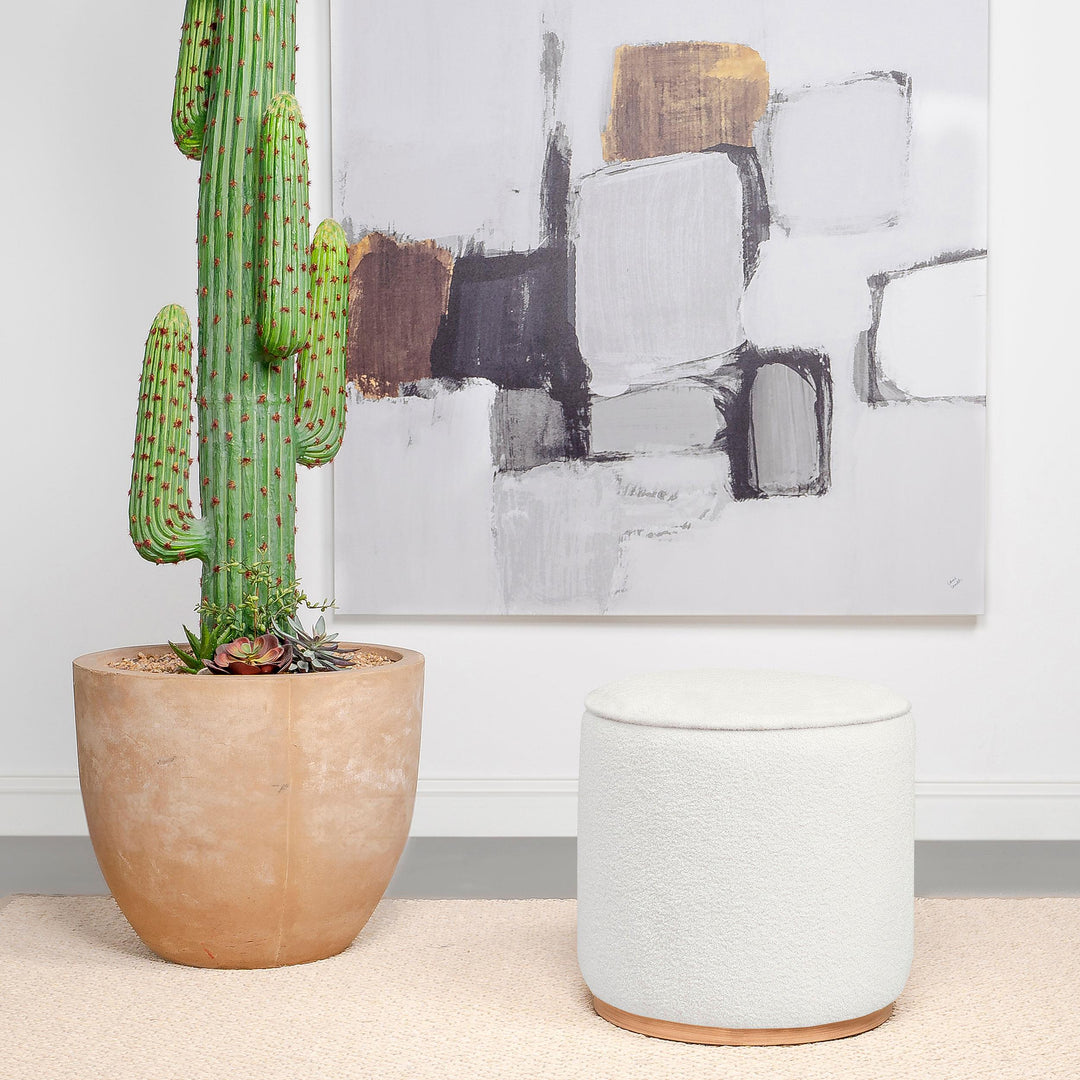 Coaster Furniture 910303 Zena Faux Sheepskin Upholstered Round Ottoman Ivory