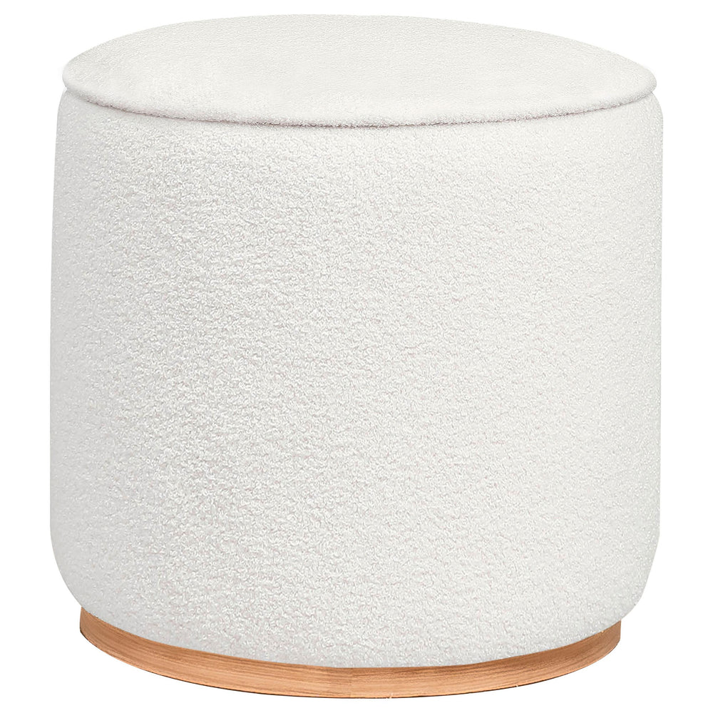 Coaster Furniture 910303 Zena Faux Sheepskin Upholstered Round Ottoman Ivory