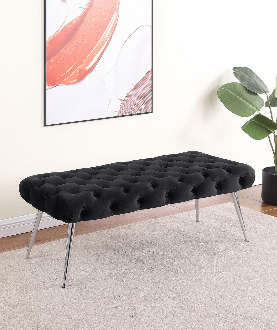 Coaster Furniture 910333 Ella Upholstered Tufted Bench Stainless Steel Legs Black