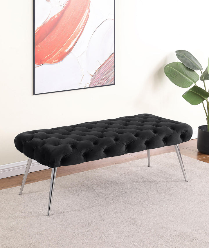 Coaster Furniture 910333 Ella Upholstered Tufted Bench Stainless Steel Legs Black